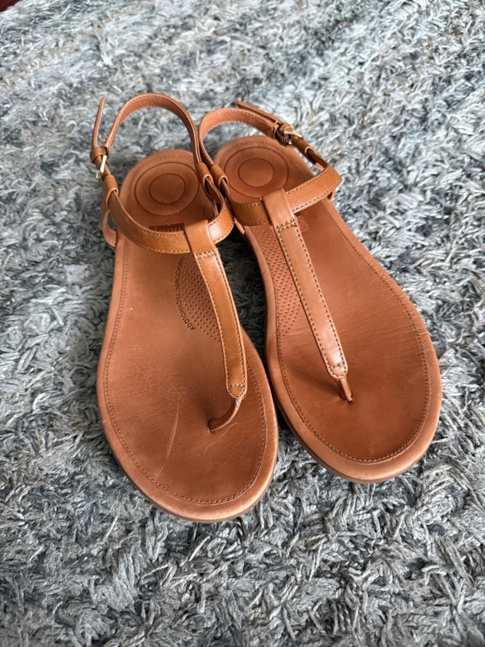 Fitflop Leather T-Strap Brown Women's Sandals sz 8
